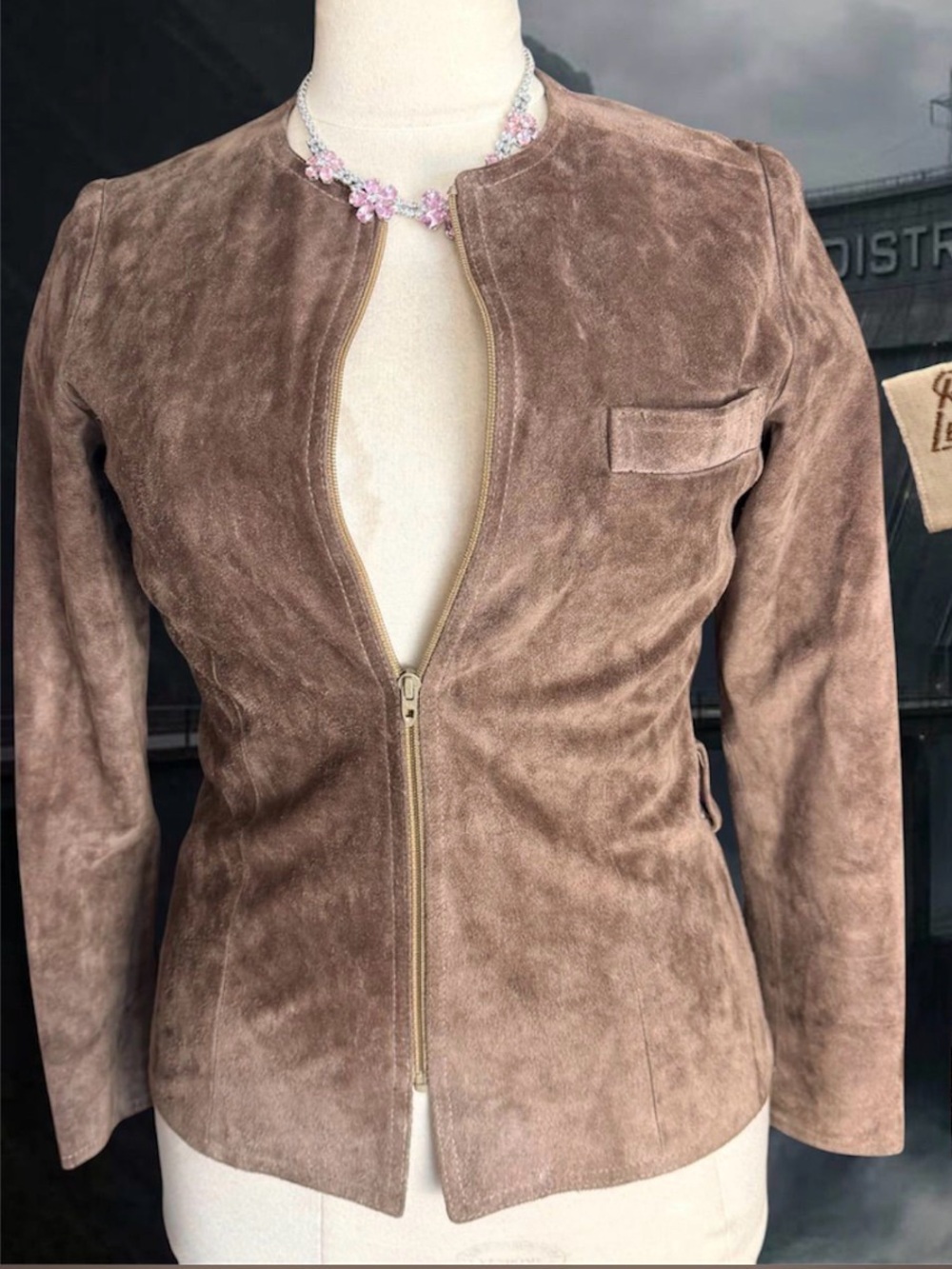 Vintage Anne Klein Taupe Suede Open-Front Jacket